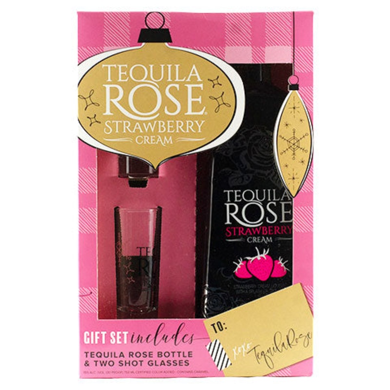 Rose Strawberry Cream Liqueur with Two Shot Glasses Gift Box Set Gift Box Set