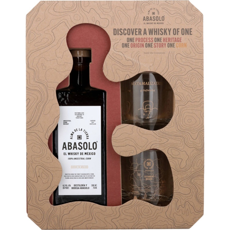 ABASOLO CORN WHISKY ALMA DE LA TIERRA 86 W/ 2 ROCK GLASSES 750ML 750ML