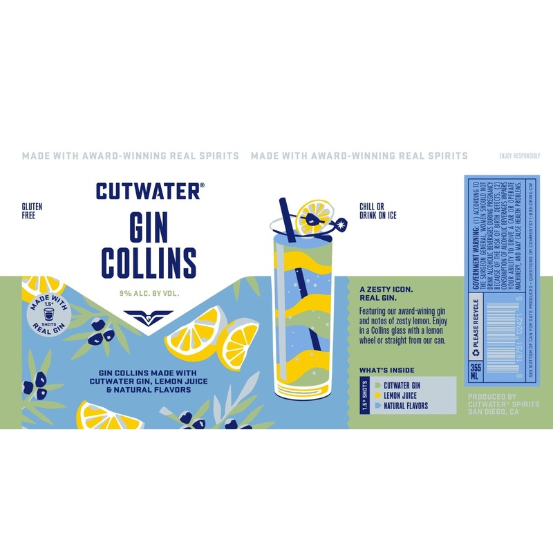 Cutwater Gin Collins Canned Cocktail 4 Pack