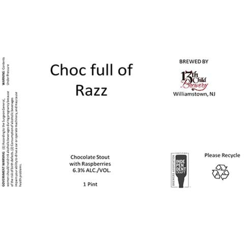 13th Child Choc Full of Razz Chocolate Stout 16OZ SINGLE CAN