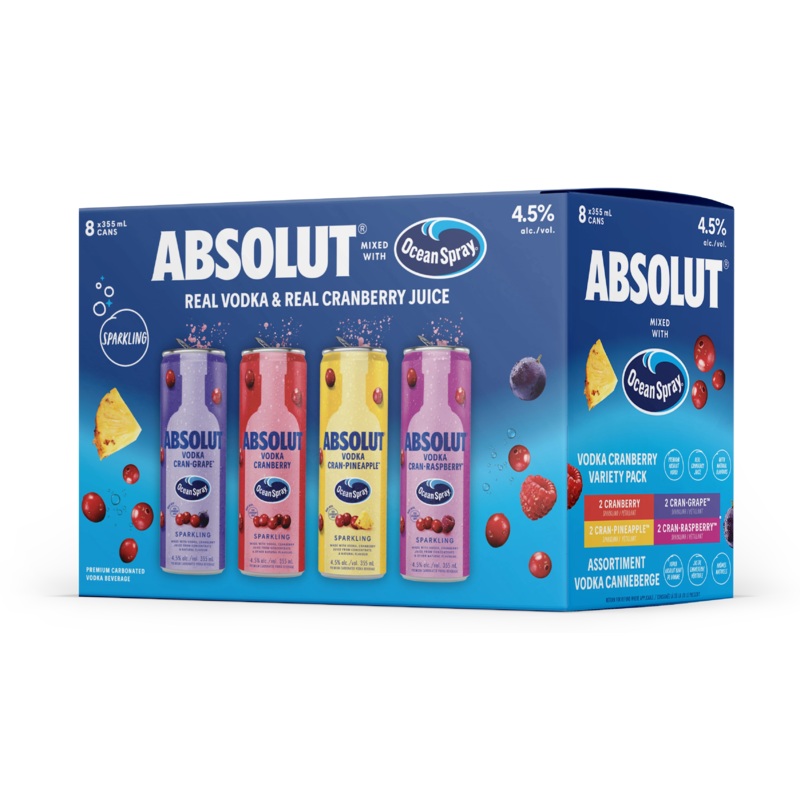 ABSOLUT OCEAN SPRAY COCKTAIL VARIETY PACK 355ML 8PK CAN @ Southgate [1055037] 2840 ml