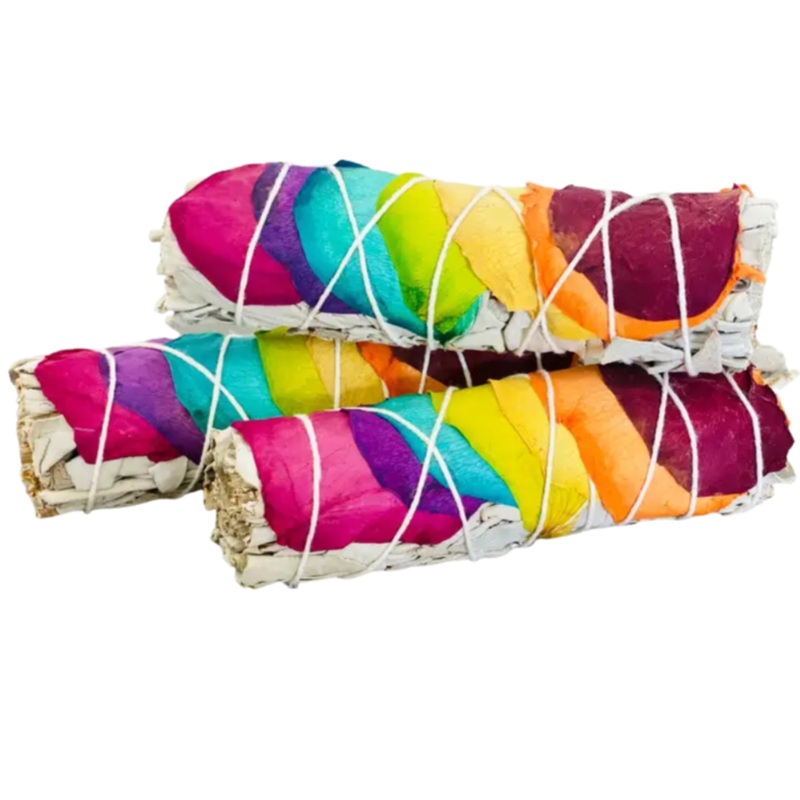 Picki Nicki: White Sage Stick with Rainbow Chakra Roses