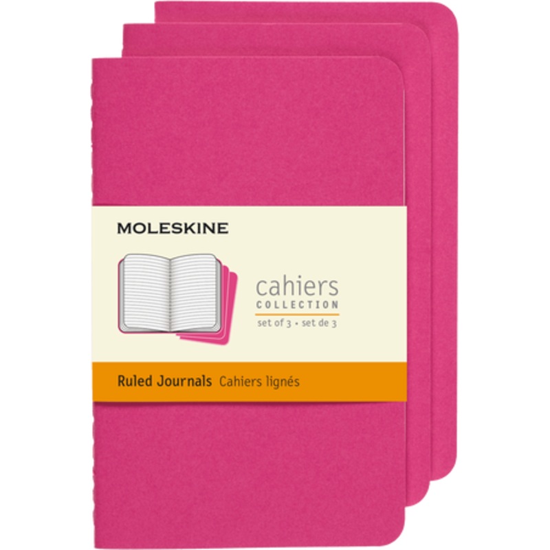 Moleskine Notebook: Hot Pink Large Ruled Cahier [Set of 3]
