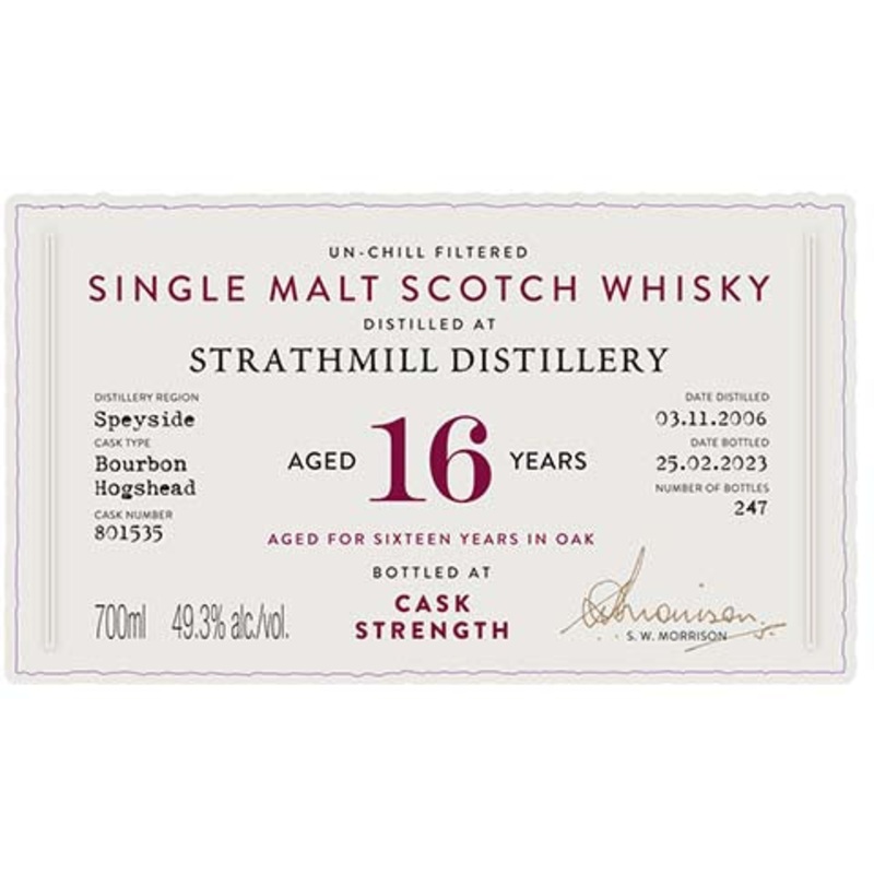 A.D. Rattray Strathmill Aged 16 Years Single Malt Scotch Whisky 700ML BTL