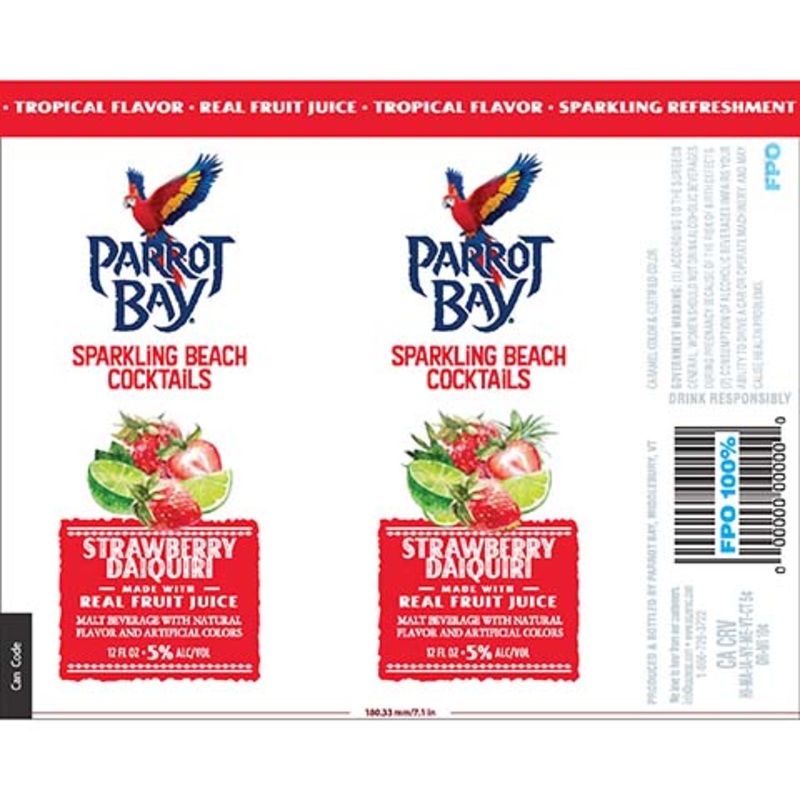 Parrot Bay Strawberry Daiquiri Sparkling Beach Cocktails 12OZ BTL