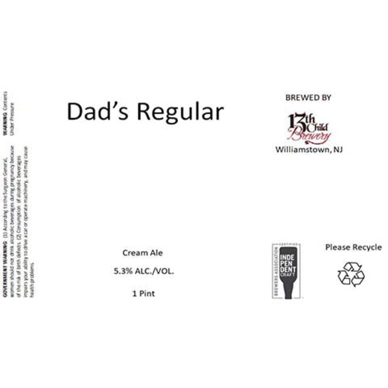 13th Child Dad’s Regular Cream Ale 16OZ SINGLE CAN