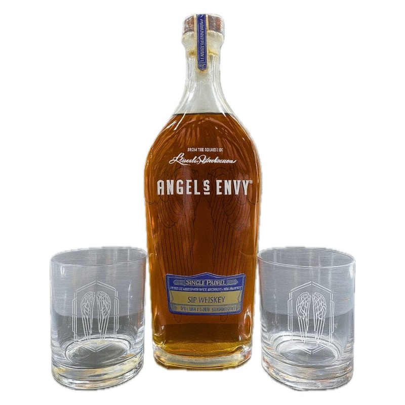 Angel’s Envy Bourbon x Sip Whiskey Single Barrel Finished In Sherry Casks with Rocks Glass Set