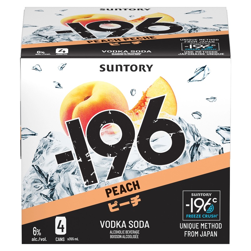 SUNTORY -196 PEACH VODKA SODA 355ML 4PK CAN @ Deerfoot City [1056158] 1420 ml