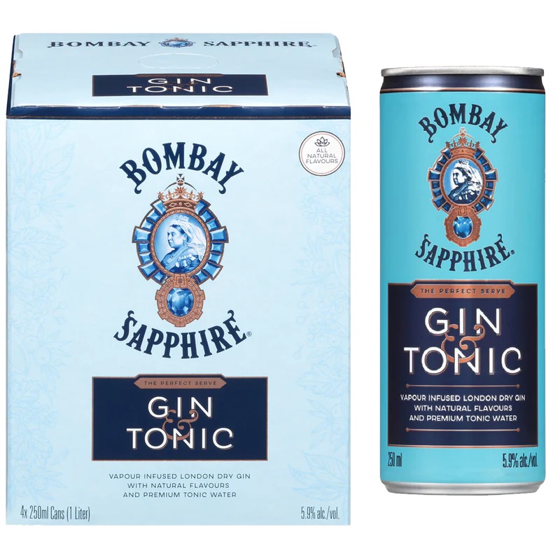 BOMBAY SAPPHIRE GIN & TONIC 250ML 4PK CAN @ Signal Hill [1031255] 1000 ml