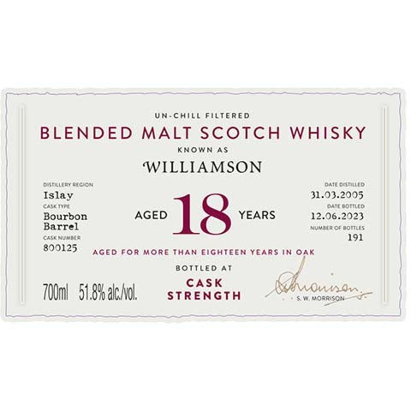 A.D. Rattray Williamson Aged 18 Years Blended Malt Scotch Whisky 700ML BTL