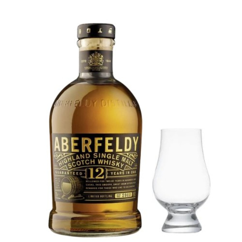 Aberfeldy 12 Year Old Highland Single Malt Scotch Whisky with Glencairn Whisky Glass