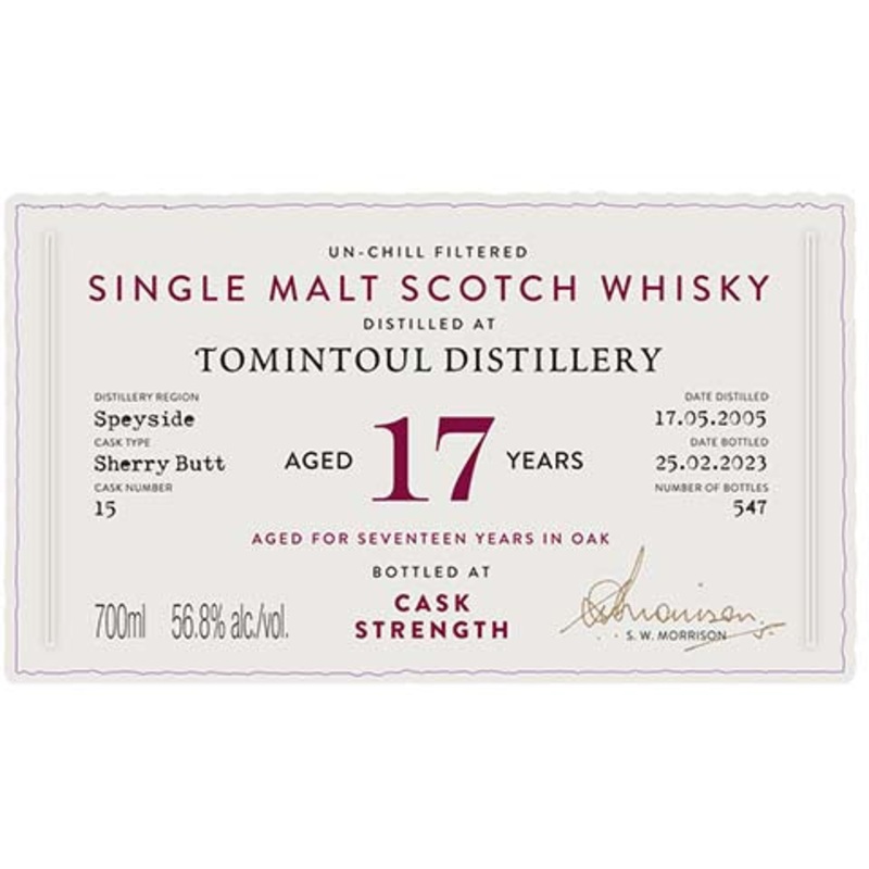 A.D. Rattray Tomintoul Aged 17 Years Single Malt Scotch Whisky 700ML BTL