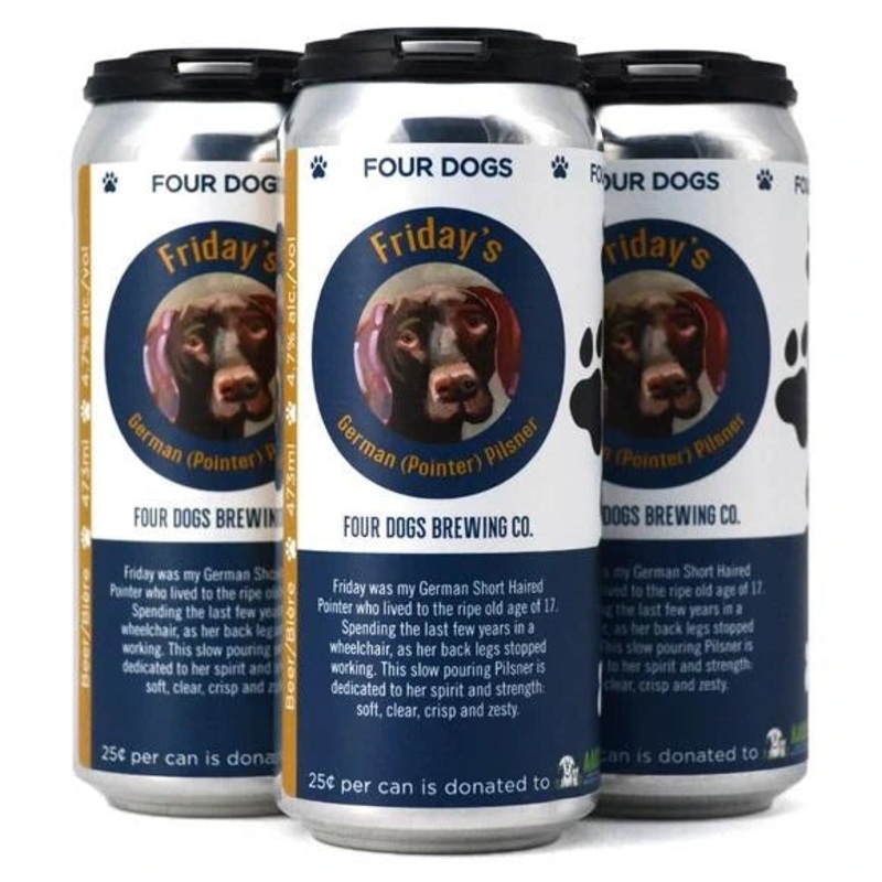4 DOGS FRIDAYS GERMAN POINTER PILSNER 473ML 4PK CAN @ Township [1027991] 1892 ml